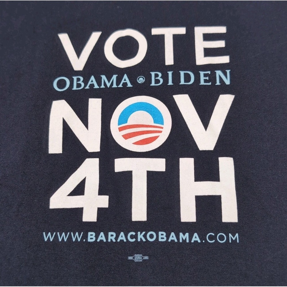 Vtg 2008 Obama Biden Campaign T Shirt Mens XL Navy Blue Bayside Made In USA